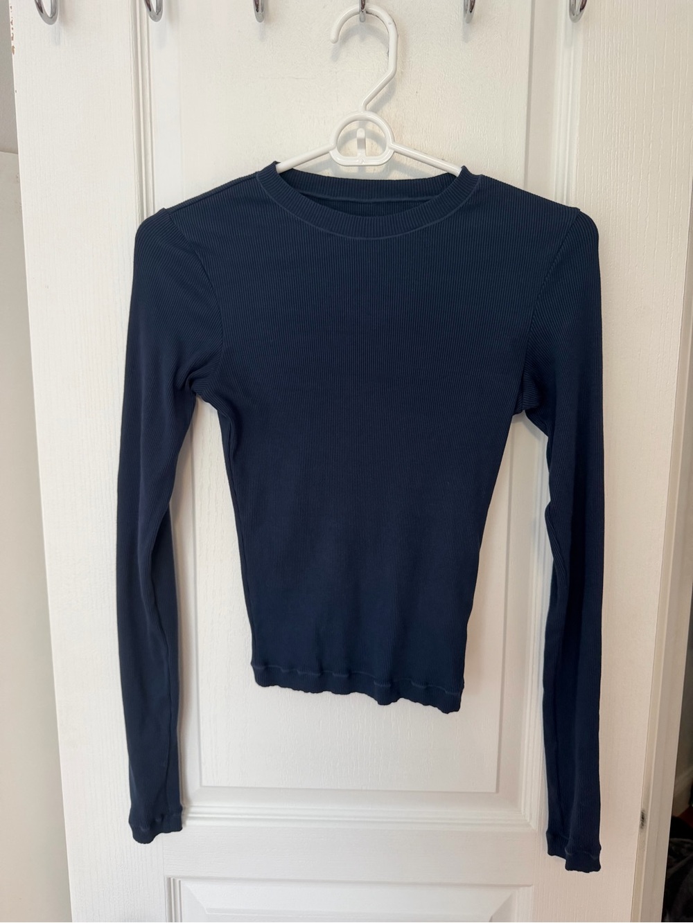 Classic Navy Long-Sleeve Ribbed Top - Women's